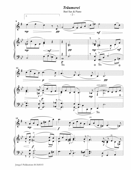 Schumann Trumerei Op 15 No 7 For Baritone Sax Piano Page 2