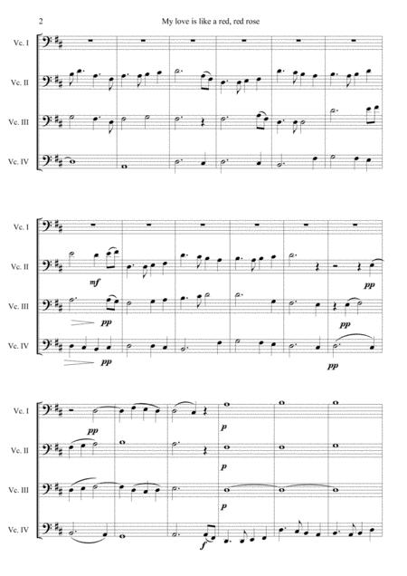 Scottish Song My Love Is Like A Red Red Rose Arranged For Cello Quartet Page 2