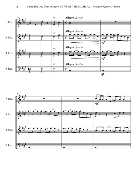 Seize The Day From Disneys Newsies The Musical For Recorder Quartet Page 2