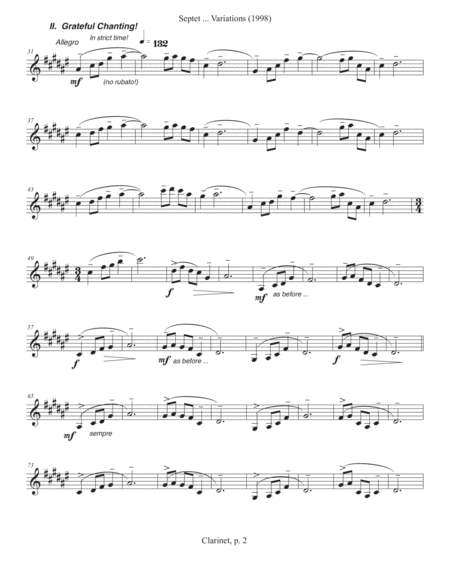 Septet Opus 77 Variations On A Shaker Tune 1998 Clarinet Part Page 2