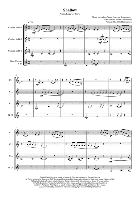 Shallow From A Star Is Born Clarinet Quartet Page 2