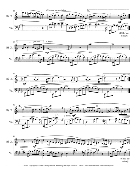 Shalom Aleichem Arr For B Clarinet And Cello Page 2