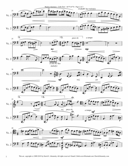 Shalom Aleichem Arr For Cello Duet Page 2