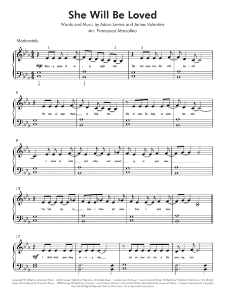 She Will Be Loved Easy Piano Page 2