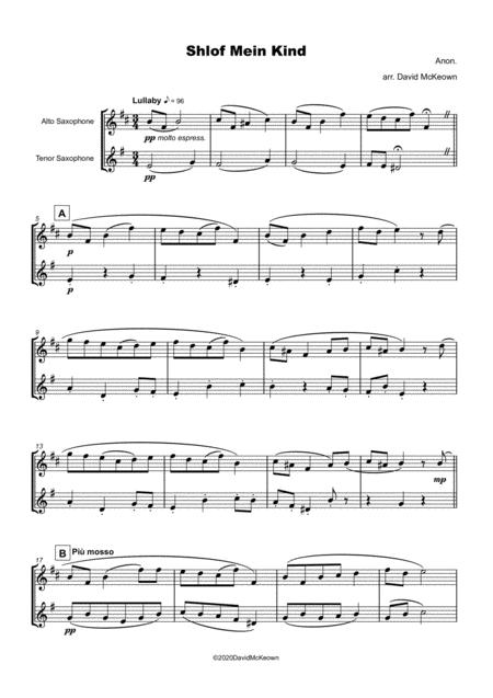 Shlof Mein Kind Jewish Lullaby For Alto And Tenor Saxophone Duet Page 2