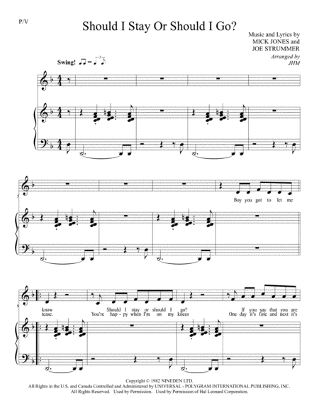 Should I Stay Or Should I Go Piano Vocal Page 2