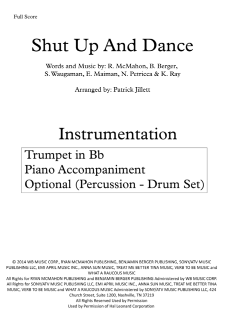 Shut Up And Dance Bb Trumpet With Piano Accompaniment Optional Pecussion Drum Set Page 2