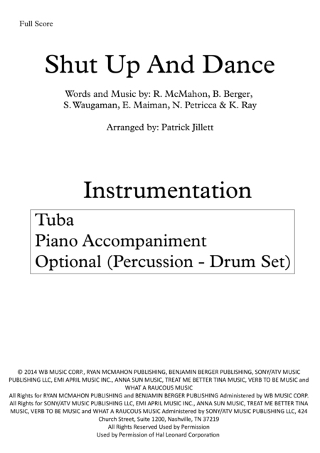 Shut Up And Dance Tuba With Piano Accompaniment Optional Pecussion Drum Set Page 2