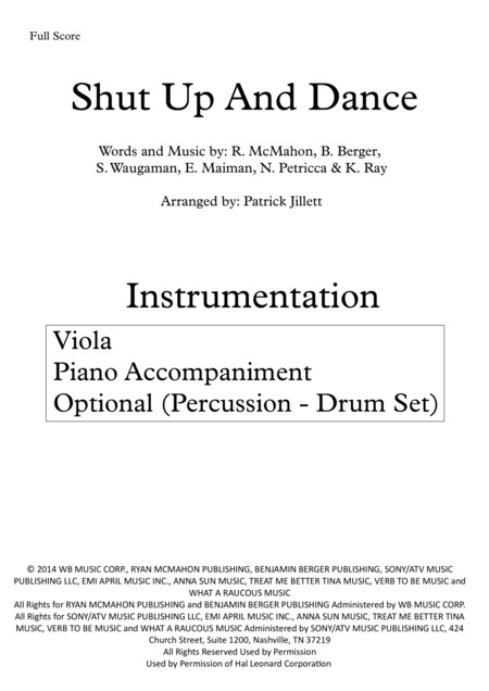 Shut Up And Dance Viola With Piano Accompaniment Optional Pecussion Drum Set Page 2