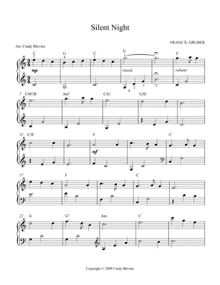 Silent Night Arranged For Easy Harp Lap Harp Friendly From My Book Easy Favorites Vol 3 Seasonal Page 2