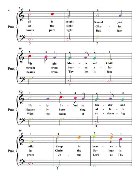 Silent Night Easist Piano Sheet Music With Colored Notes Page 2