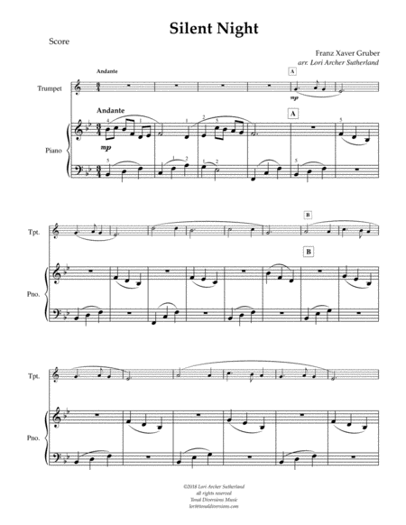 Silent Night For Beginner Trumpet Piano Page 2