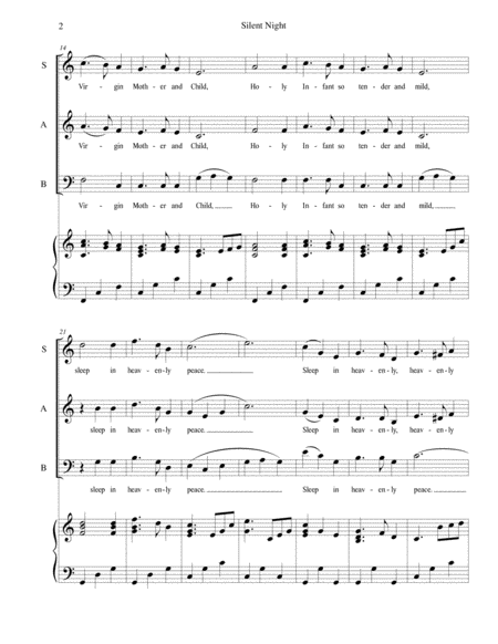 Silent Night For Sab Choir With Piano Accompaniment Page 2