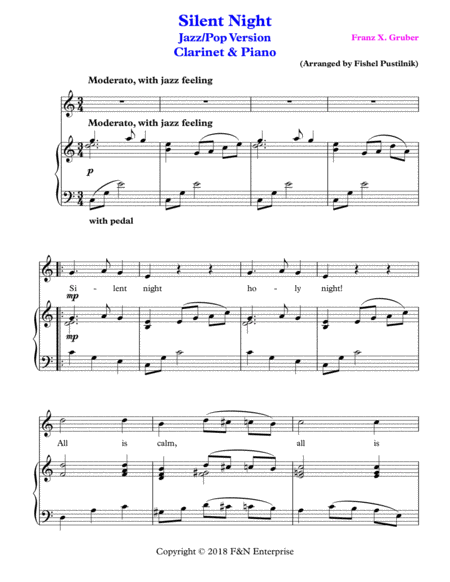 Silent Night Piano Background For Clarinet And Piano Jazz Pop Version Page 2