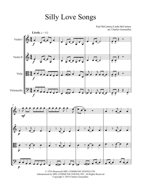 Silly Love Songs String Quartet Paul Mccartney Wings Page 2