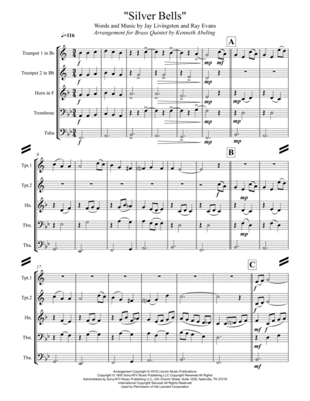 Silver Bells For Brass Quintet Page 2