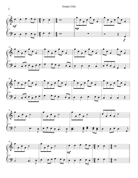 Simple Gifts Solo Piano Key Of C Page 2