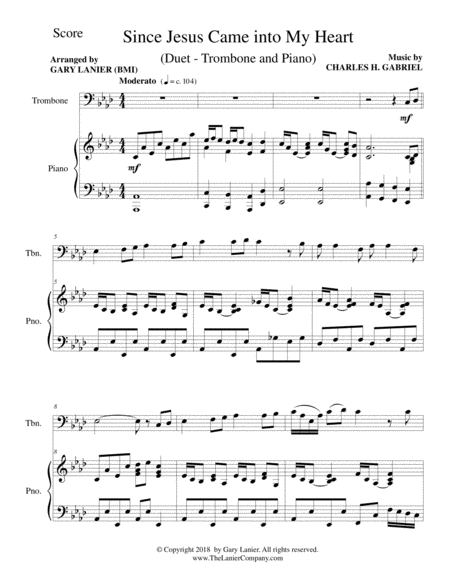 Since Jesus Came Into My Heart Trombone Piano And Trombone Part Page 2