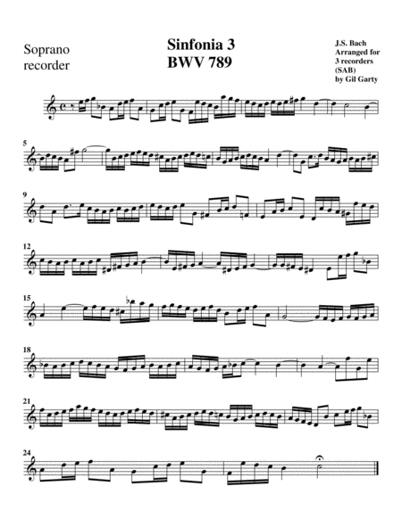 Sinfonia Three Part Invention No 3 Bwv 789 Arrangement For 3 Recorders Page 2