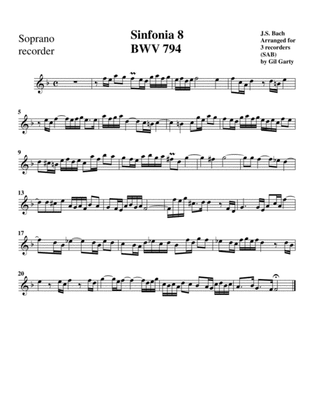 Sinfonia Three Part Invention No 8 Bwv 794 Arrangement For 3 Recorders Page 2