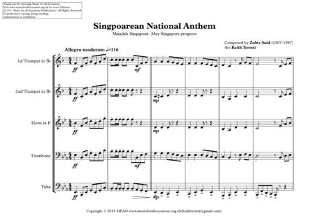 Singpoarean National Anthem Majulah Singapura For Brass Quintet Page 2