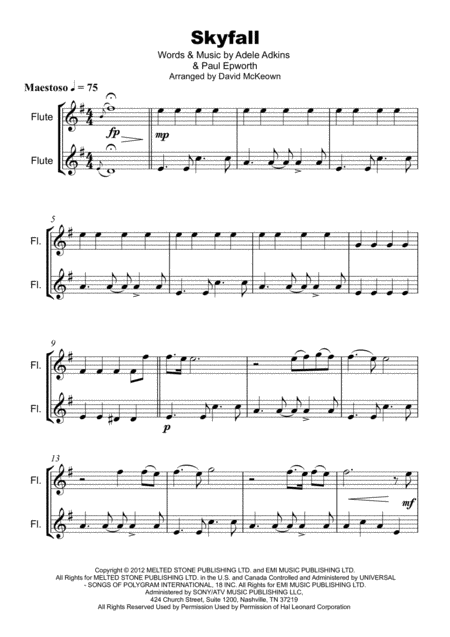 Skyfall James Bond Theme For Flute Duet Page 2