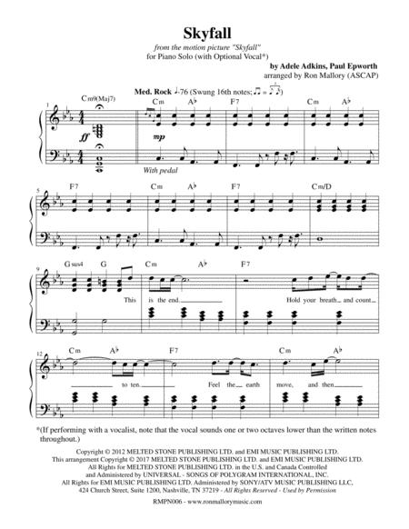 Skyfall Piano Solo With Optional Vocal Page 2