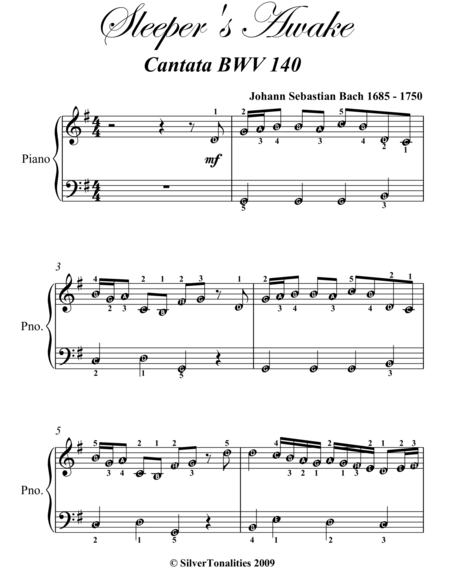 Sleepers Awake Easy Piano Sheet Music Page 2