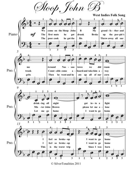 Sloop John B Easy Piano Sheet Music Sheet Music Page 2