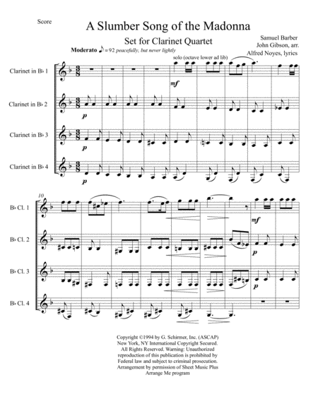 Slumber Song Of The Madonna Samuel Barber Clarinet Quartet Page 2