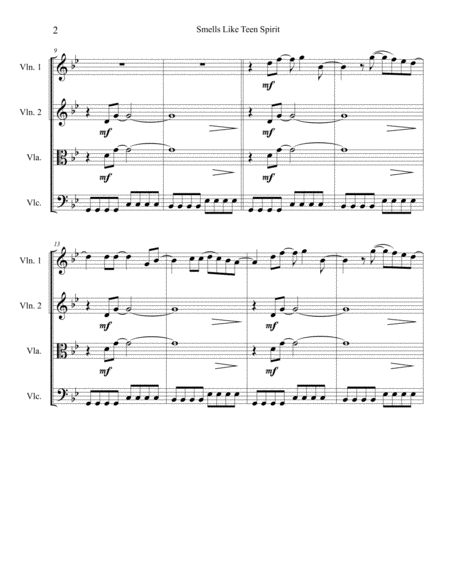 Smells Like Teen Spirit For String Quartet Easy Intermediate Page 2