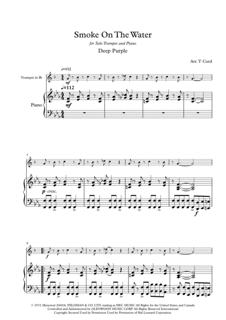 Smoke On The Water For Solo Trumpet And Piano Page 2