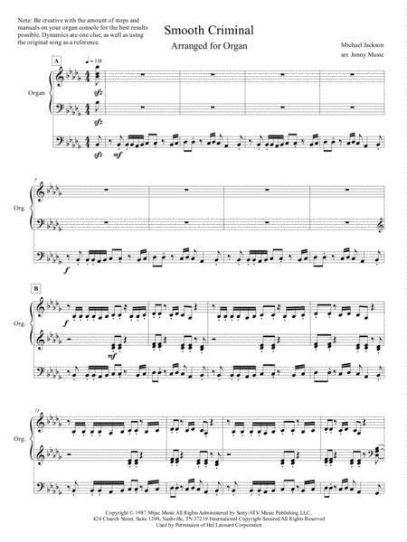 Smooth Criminal Michael Jackson Arranged For Organ Page 2