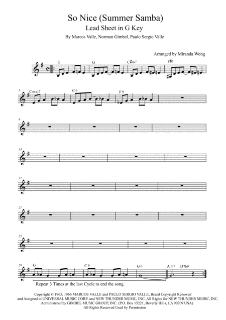 So Nice Summer Samba Lead Sheet In 3 Keys F G D Page 2