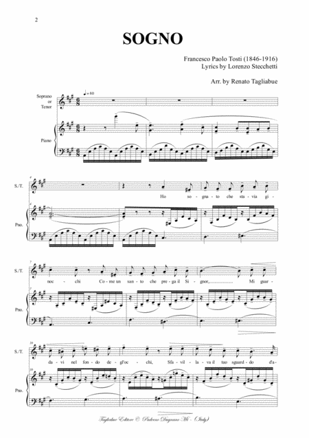 Sogno F P Tosti Arr For Soprano Or Tenor And Piano Page 2