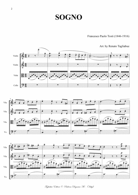 Sogno F P Tosti Arr For String Quartet With Parts Page 2