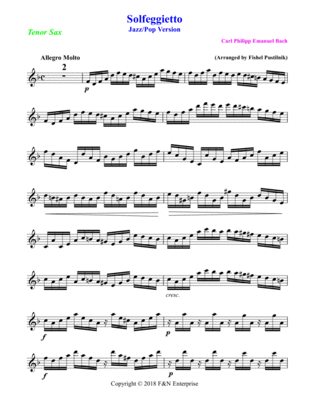 Solfeggietto By Carl P E Bach For Tenor Sax With Background Track Jazz Pop Version Page 2