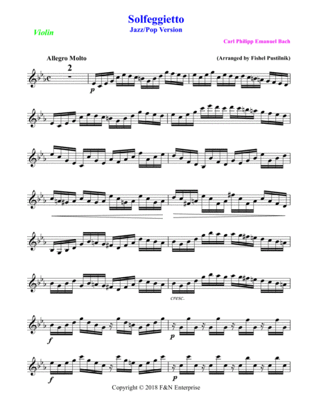 Solfeggietto By Carl P E Bach For Violin With Background Track Jazz Pop Version Page 2
