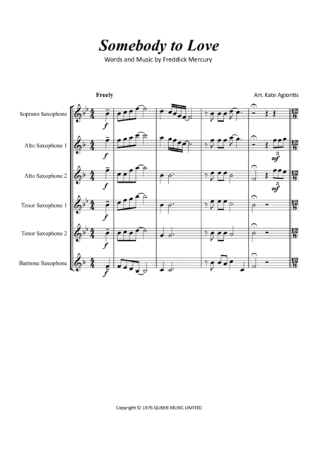 Somebody To Love By Queen For Saxophone Ensemble Page 2