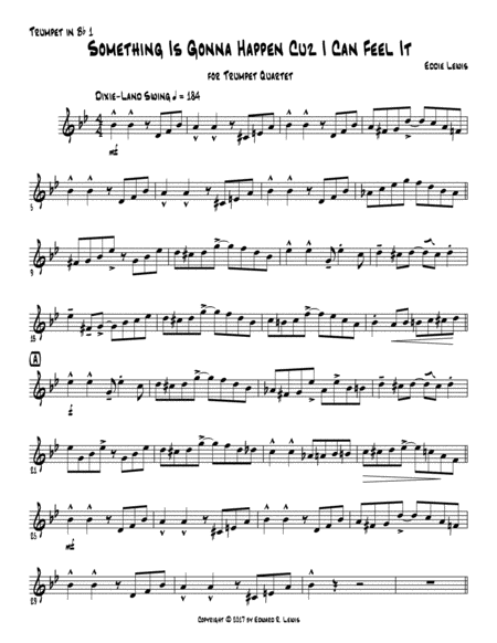 Something Is Gonna Happen Cuz I Can Feel It Trumpet Quartet By Eddie Lewis Page 2