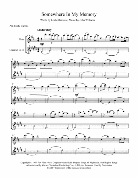 Somewhere In My Memory Arranged For Flute And Bb Clarinet Page 2