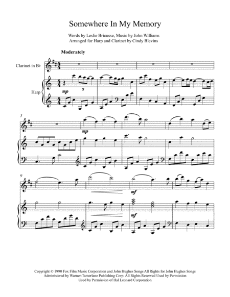 Somewhere In My Memory Arranged For Harp And Bb Clarinet Page 2