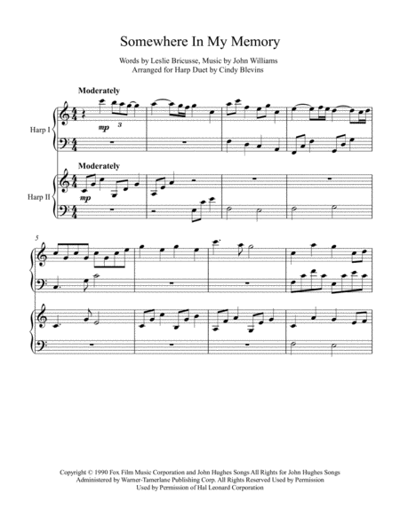 Somewhere In My Memory Arranged For Harp Duet Page 2