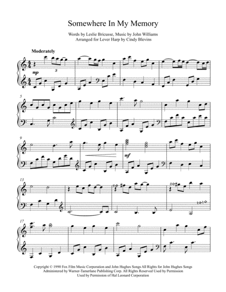 Somewhere In My Memory Arranged For Lever Harp Page 2