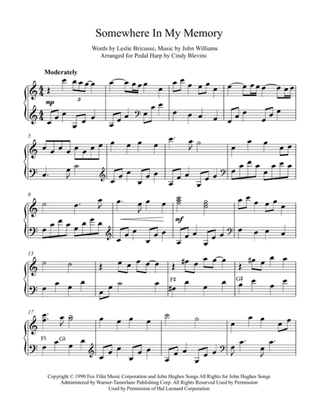 Somewhere In My Memory Arranged For Pedal Harp Page 2