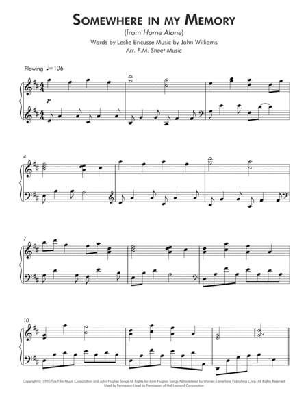 Somewhere In My Memory Intermediate Piano Page 2