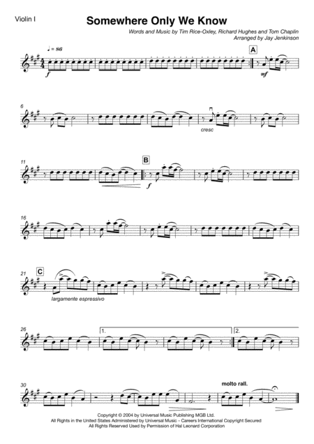 Somewhere Only We Know For String Quartet Page 2