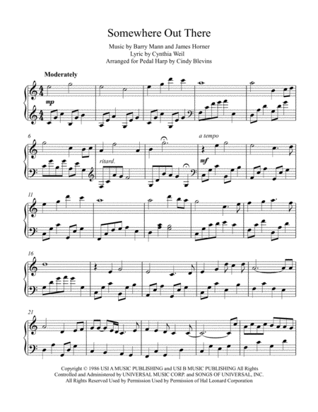 Somewhere Out There Arranged For Pedal Harp Page 2