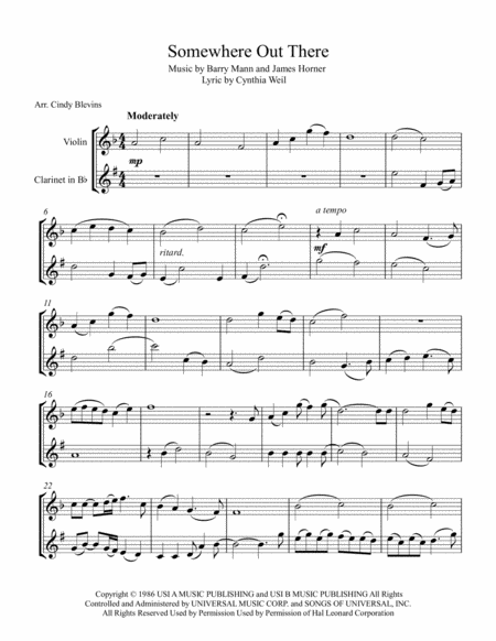 Somewhere Out There Arranged For Violin And Bb Clarinet Page 2