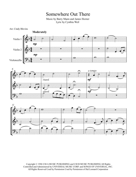 Somewhere Out There For Two Violins And Cello Page 2